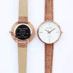 Anaii Ladies Modern Font Engraving White Face Watch With Hazel Wood Strap - Image 2