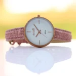 Anaii Ladies Modern Font Engraving White Face Watch With Sweet Pink Strap