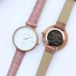 Anaii Ladies Modern Font Engraving White Face Watch With Sweet Pink Strap - Image 3