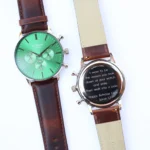 Architect London Men's Motivator Modern Font Engraving Green Face Watch With Walnut Leather Strap - Image 4