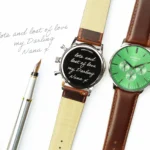 Architect London Men's Motivator Own Handwriting Green Face Watch With Walnut Leather Strap - Image 2