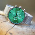 Architect London Men's Motivator Modern Font Engraving Green Face Watch With Silver Mesh Strap