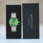 Architect London Men's Motivator Own Handwriting Green Face Watch With Silver Mesh Strap - Image 3