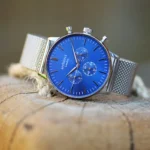 Architect London Men's Motivator Modern Font Engraving Blue Face Watch With Silver Mesh Strap