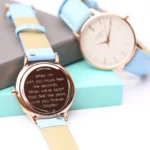 Architect London Ladies Modern Font Engraving White Face Watch With Light Blue Leather Strap - Image 2