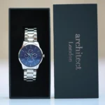 Architect London Apollo Men's Modern Font Engraving Blue Face Watch With Silver Strap - Image 3