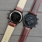 Architect London Men's Motivator Modern Font Engraving Black Face Watch With Walnut Leather Strap - Image 2