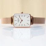 Architect London Lille Ladies Own Handwriting White Face Watch With Rose Gold Mesh Strap - Image 4
