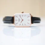 Architect London Lille Ladies Modern Font Engraving Brilliant White Face Watch With Black Leather Strap