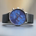 Architect London Men's Modern Font Engraving Architect Motivator Blue Face Watch With Black Strap