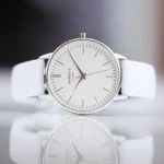 Architect London Ladies Modern Font Engraving Blanc Watch With Silver Bezel + White Leather Strap