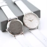 Architect London Ladies Modern Font Engraving Blanc Watch With Silver Bezel + White Leather Strap - Image 3