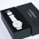 Architect London Ladies Modern Font Engraving Blanc Watch With Silver Bezel + White Leather Strap - Image 2