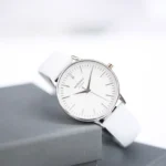 Architect London Ladies Modern Font Engraving Blanc Watch With Silver Bezel + White Leather Strap - Image 4