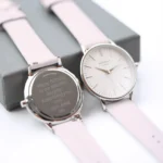 Architect London Ladies Modern Font Engraving Blanc Watch With Silver Bezel + Light Pink Leather Strap - Image 2