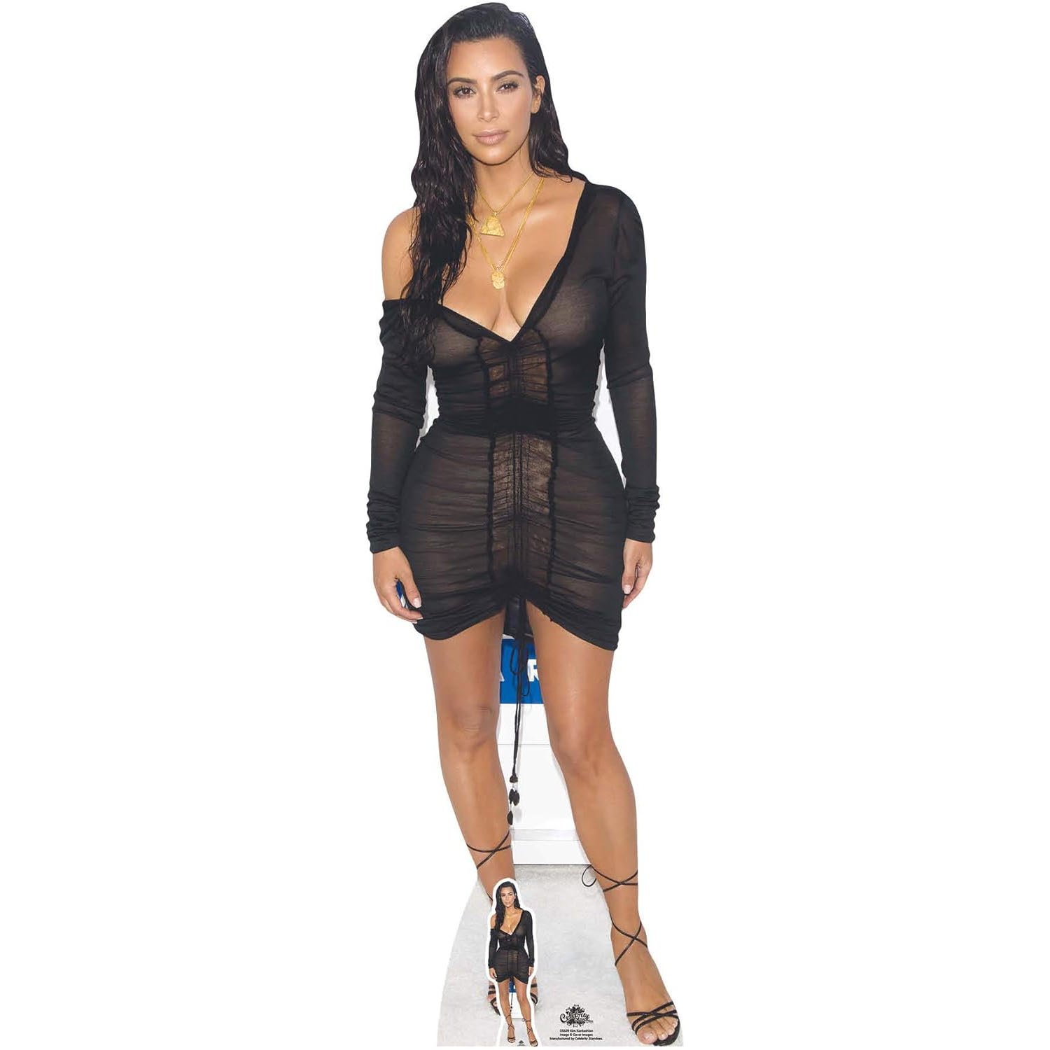 CS639 Kim Kardashian 'Black Dress' (American Media Personality) Lifesize + Mini Cardboard Cutout Kim Kardashian 'Black Dress' (American Media Personality) Lifesize + Mini Cardboard Cutout - Image 1