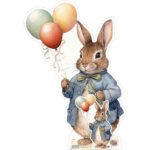 Easter Bunny Rabbit with Balloons & Blue Jacket Lifesize + Mini Cardboard Cutout / Standee