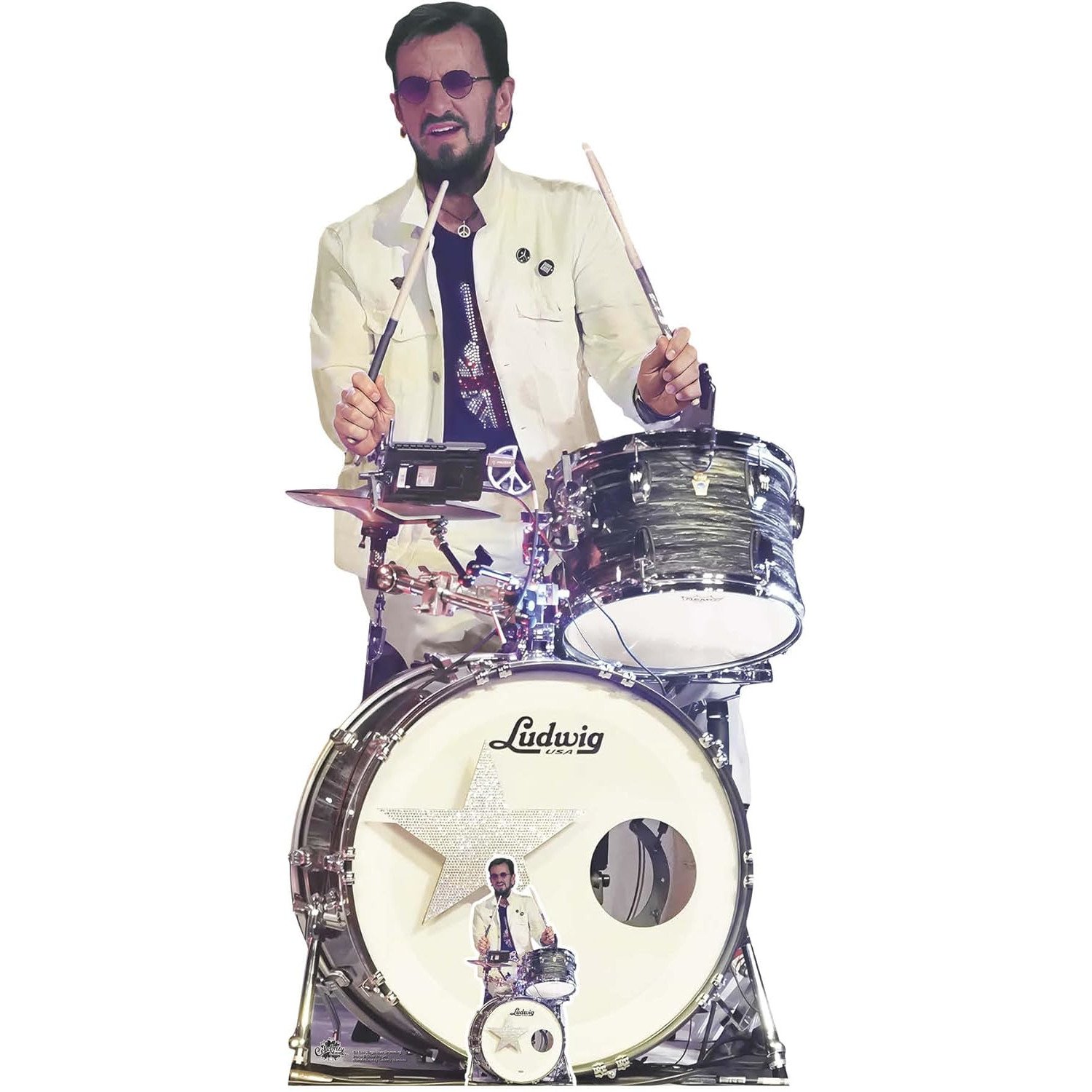 CS1268 Ringo Starr 'Drumming' (English Singer Songwriter) Lifesize + Mini Cardboard Cutout Standee Ringo Starr 'Drumming' (English Singer/Songwriter) Lifesize + Mini Cardboard Cutout / Standee - Image 1