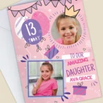 Personalised Any Message Multi Photo Upload Pink Birthday Card - Image 4