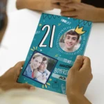 Personalised Any Message Multi Photo Upload Blue Birthday Card - Image 3