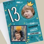 Personalised Any Message Multi Photo Upload Blue Birthday Card - Image 4