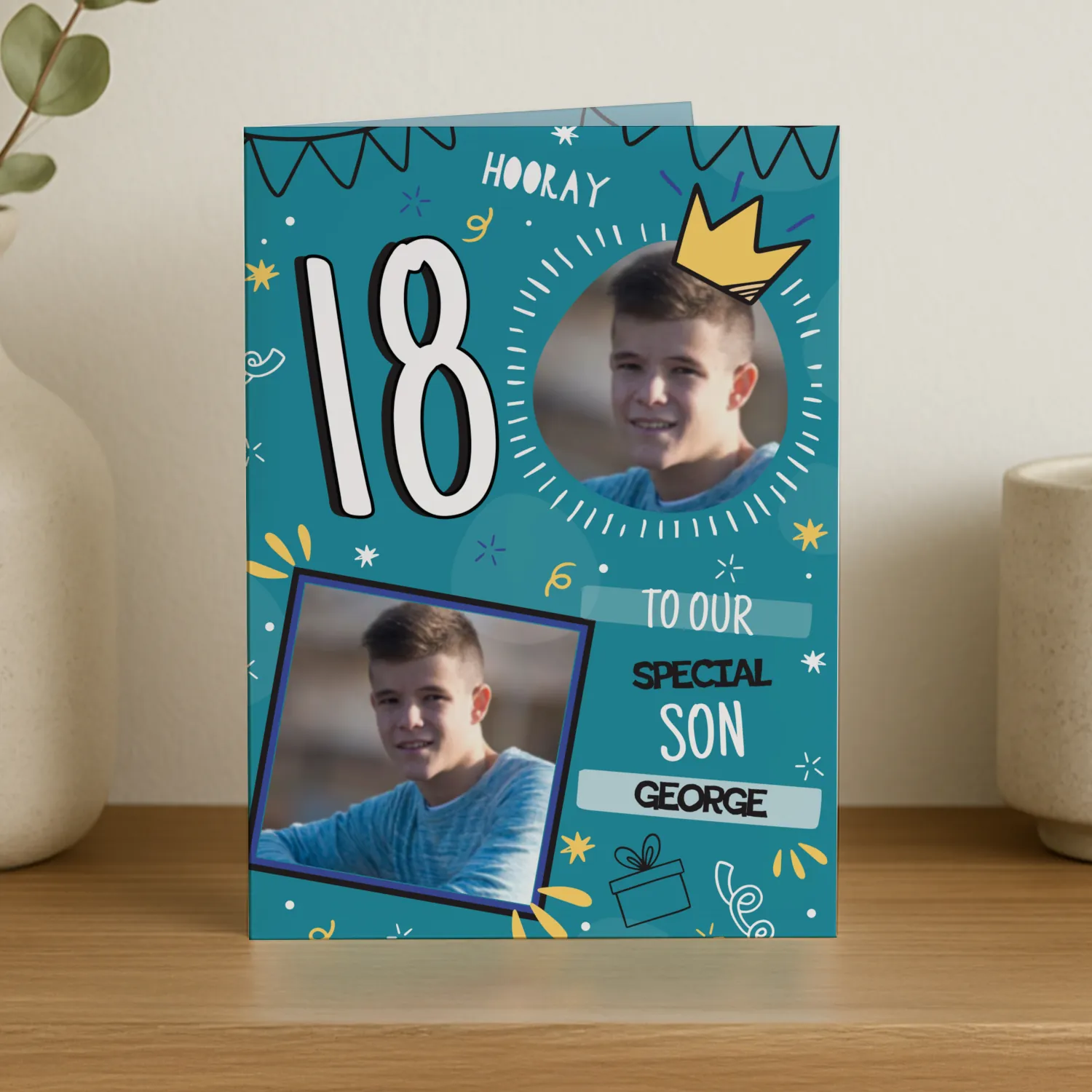 GC00875 Personalised Any Message Multi Photo Upload Blue Birthday Card Personalised Any Message Multi Photo Upload Blue Birthday Card - Image 1