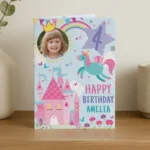 Personalised Children's Princess Castle & Unicorn Design Photo Upload Birthday Card - Image 4
