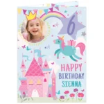 Personalised Children's Princess Castle & Unicorn Design Photo Upload Birthday Card - Image 5
