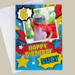 Personalised Children's Photo Upload Superhero Themed Birthday Card