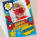 Personalised Children's Photo Upload Superhero Themed Birthday Card - Image 4