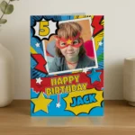 Personalised Children's Photo Upload Superhero Themed Birthday Card - Image 3
