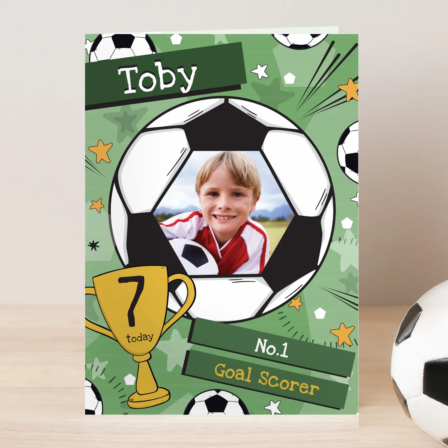 GC00883 Personalised Football Design Photo Upload Birthday Card Personalised Football Design Photo Upload Birthday Card - Image 1