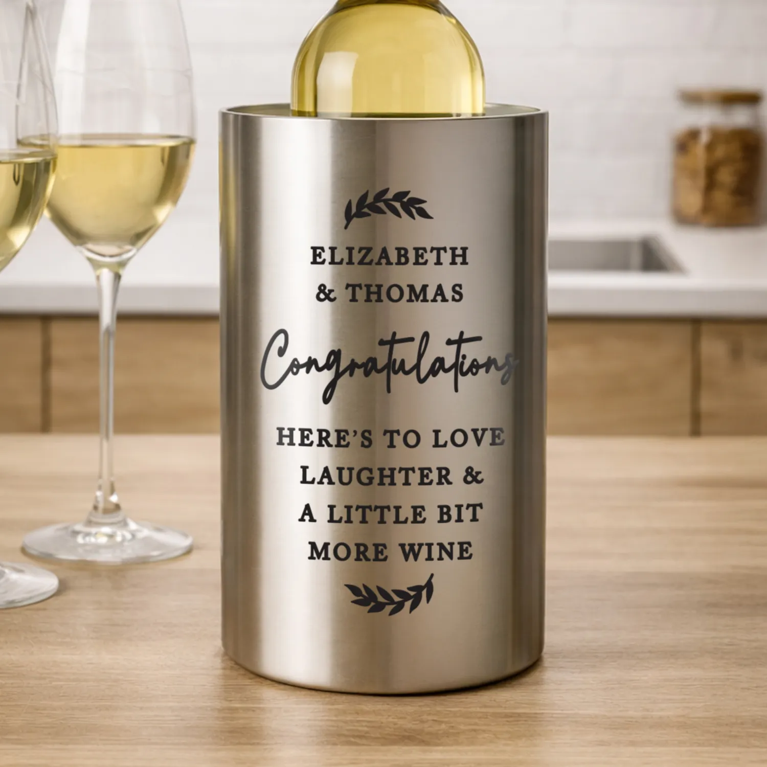P040409 Personalised Any Message Stainless Steel Wine Cooler Personalised Bold Any Message Stainless Steel Wine Cooler - Image 1