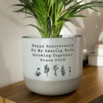Personalised Any Message Floral Design Ceramic Indoor Plant Pot