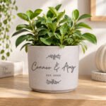 Personalised Any Message Botanical Design Ceramic Indoor Plant Pot
