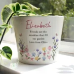 Personalised Any Message Pretty Floral Design White Ceramic Indoor Plant Pot