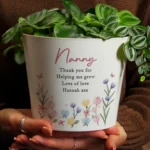 Personalised Any Message Pretty Floral Design White Ceramic Indoor Plant Pot - Image 2