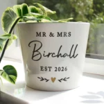 Personalised Any Message Gold Heart Motif White Ceramic Indoor Plant Pot