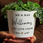 Personalised Any Message Gold Heart Motif White Ceramic Indoor Plant Pot - Image 2