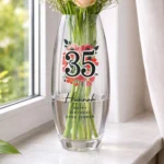Personalised Big Numbers Floral Design Birthday/Anniversary Tapered Glass Bullet Vase - Image 3