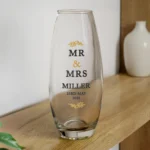 Personalised Gold Leaf Design Couples Tapered Glass Bullet Vase