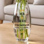 Personalised Gold Leaf Design Couples Tapered Glass Bullet Vase - Image 5