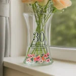 Personalised Big Numbers Floral Design Birthday/Anniversary Shaped Glass Vase - Image 2