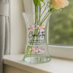 Personalised Any Message Bright Floral Design Shaped Glass Vase - Image 2