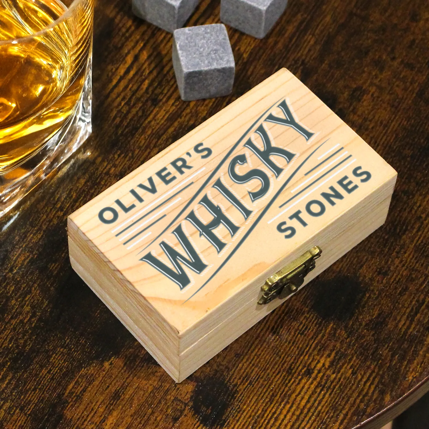 P041101 Personalised 'Whisky Stones' Name Only Whisky Cooling Stones + Storage Box Personalised 'Whisky Stones' Name Only Whisky Cooling Stones + Storage Box - Image 1