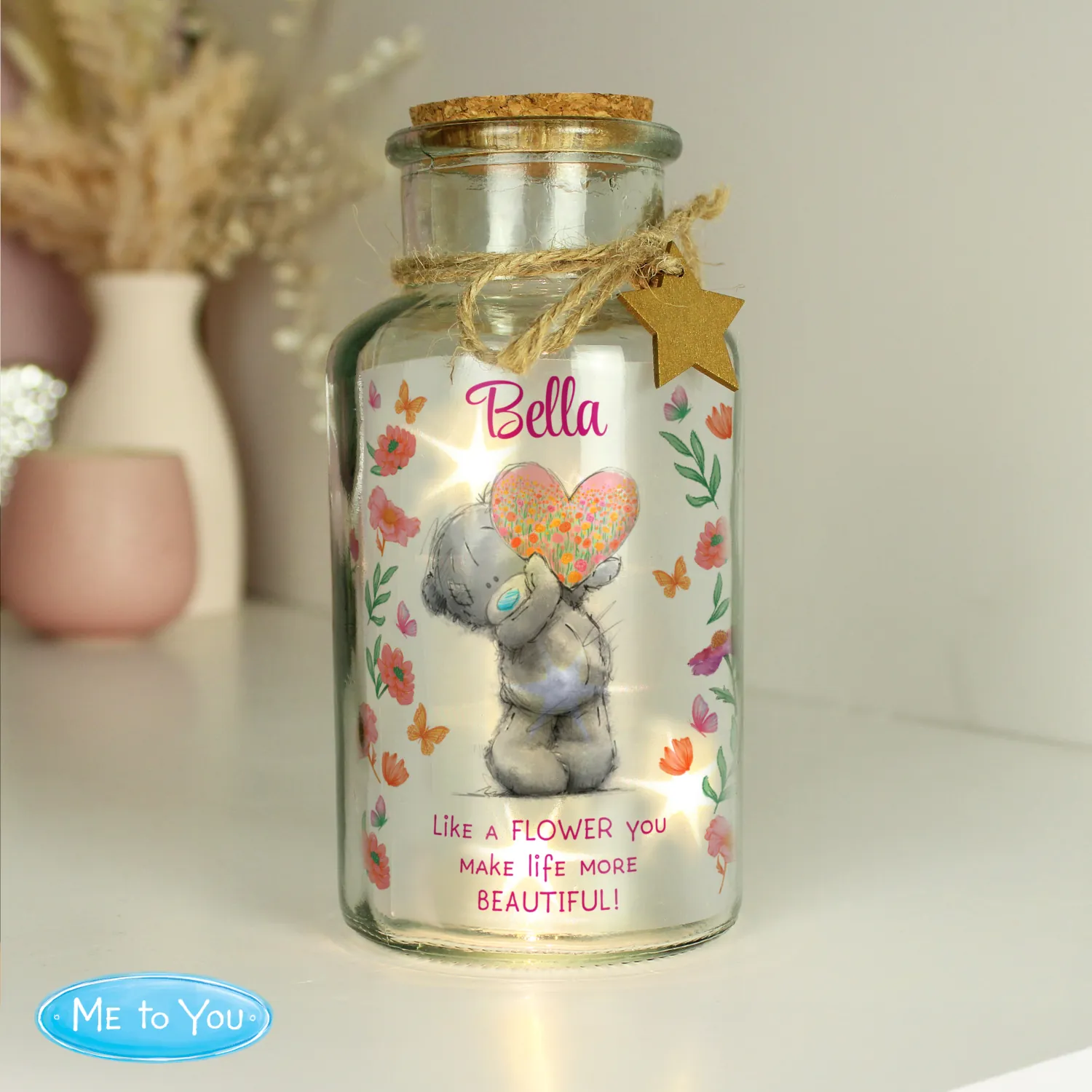 P050794 Personalised Me to You Floral Design LED Light-Up Glass Jar Personalised Me to You Floral Design LED Light-Up Glass Jar - Image 1