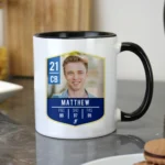 Personalised Football Card Design Photo Upload Black Handled Ceramic Mug - Image 3