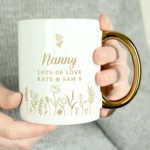 Personalised Any Message Floral Design Gold Handled Ceramic Mug - Image 2