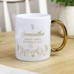 Personalised Any Message Floral Design Gold Handled Ceramic Mug - Image 3