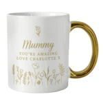 Personalised Any Message Floral Design Gold Handled Ceramic Mug - Image 4